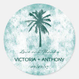 Tropical Palm Tree Beach Hochzeit Vielen Dank Runder Aufkleber
