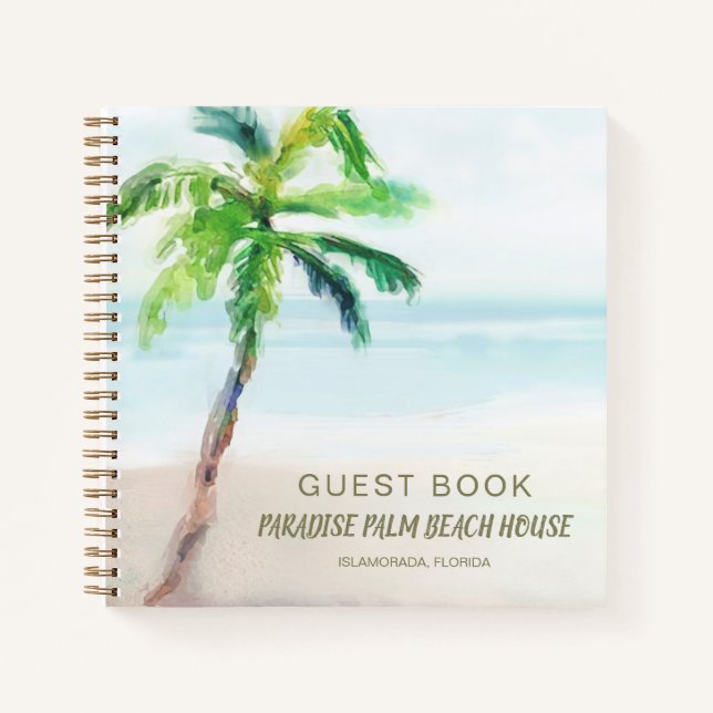 Tropical Palm Tree Beach House Gästebuch Notizbuch (Vorderseite)
