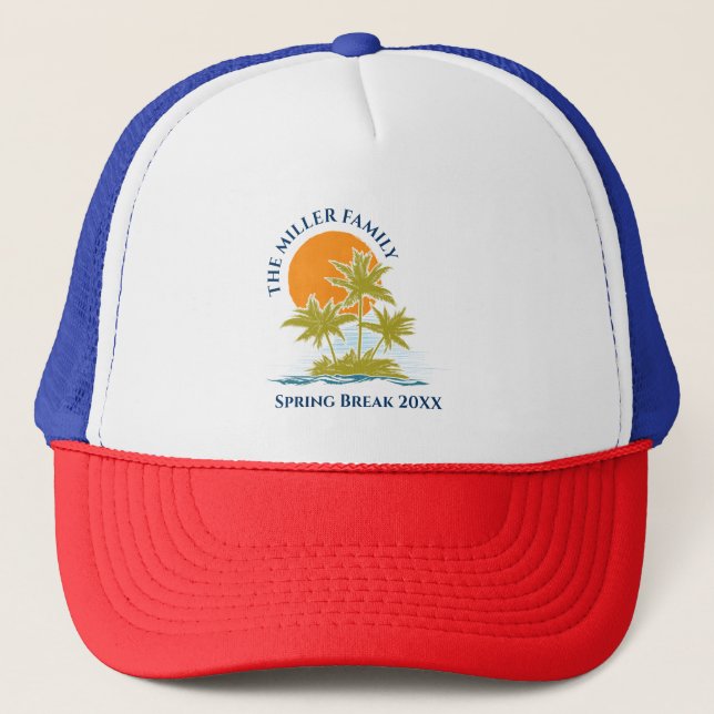 Tropical Palm Tree Beach Trip Sunset Niedliche Cus Truckerkappe (Vorderseite)