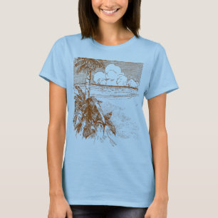 Tropical Palm Tree Beach Vintag Etching T - Shirt