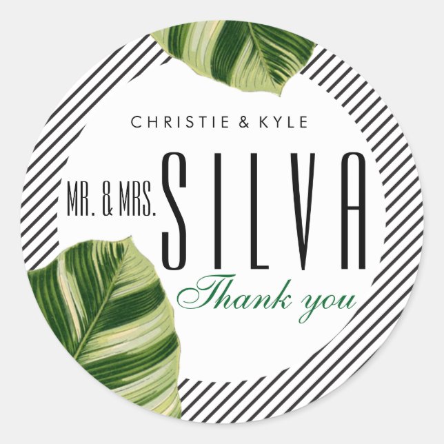 Tropical Palm Tree Beach Wedding Favor Sticker (Vorderseite)