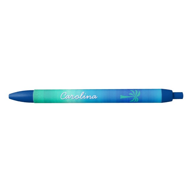 Tropical Palm Tree Beachy Blue Green Individuelle  Kugelschreiber (Vorderseite)