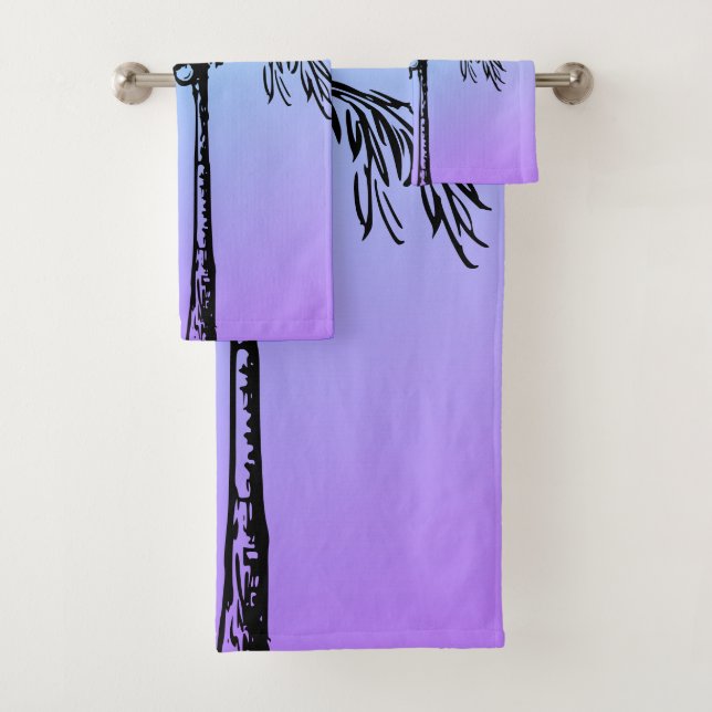 Tropical Palm Tree Black Blue Lila Sky Badhandtuch Set (Insitu)