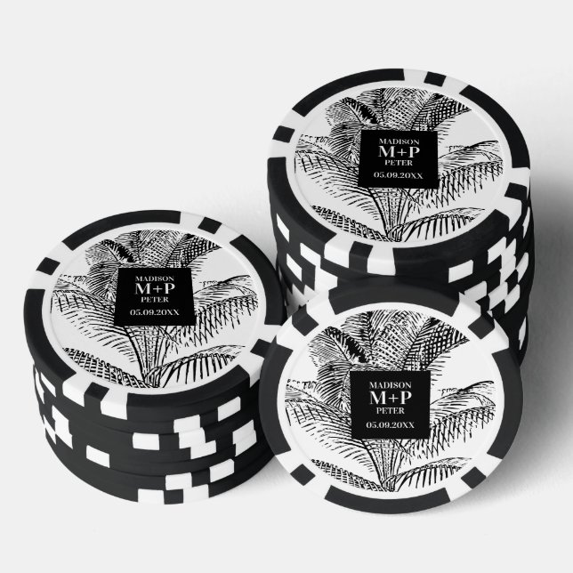 Tropical Palm Tree Blätter Beach Wedding Gefallen Pokerchips (Stapel)