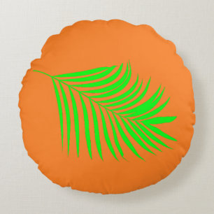 Tropical Palm Tree Blätter Green Sunset Orange Ges Rundes Kissen