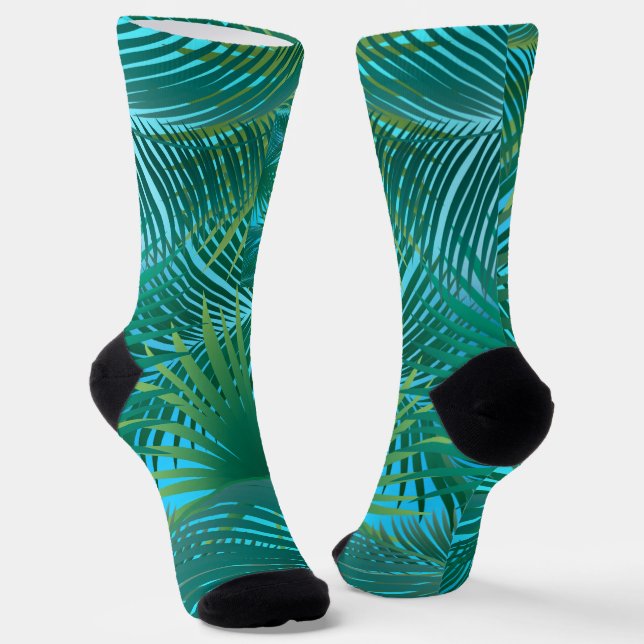 Tropical Palm Tree Blätter Jungle Green Socken (Gewinkelt)