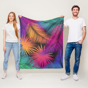 Tropical Palm Tree Blätter Jungle Rainbow Fleecedecke