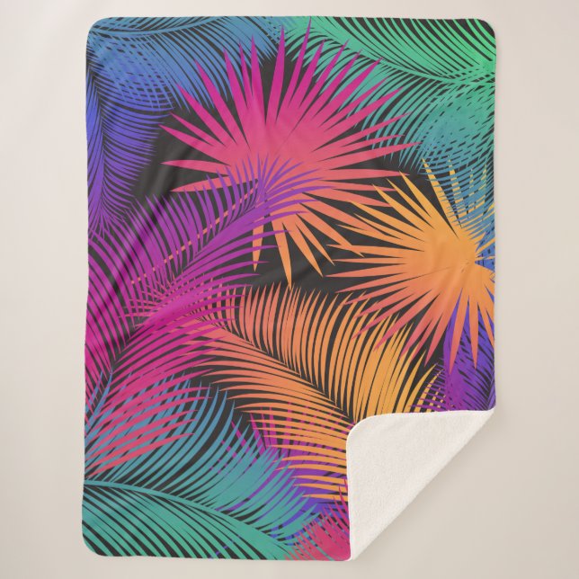 Tropical Palm Tree Blätter Jungle Rainbow Sherpadecke (Vorderseite)