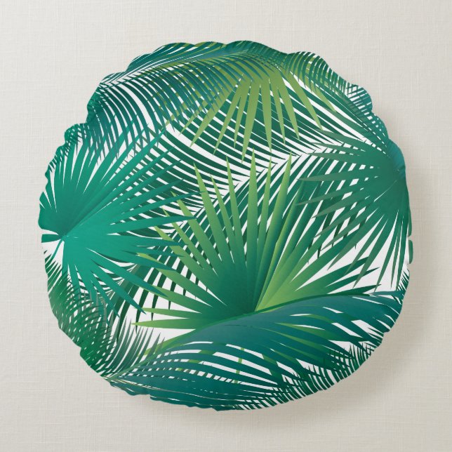 Tropical Palm Tree Blätter Muster Aquarell Trend Rundes Kissen (Vorderseite)