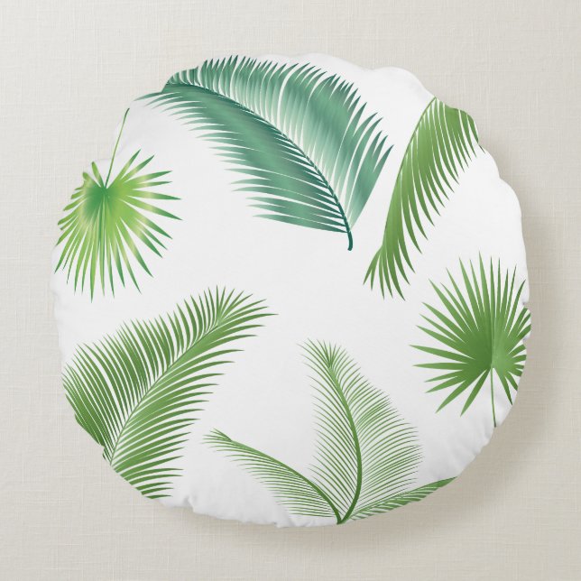 Tropical Palm Tree Blätter Muster Aquarell Trend Rundes Kissen (Vorderseite)