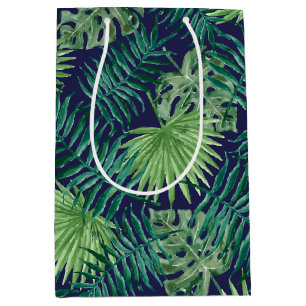 Tropical Palm Tree Blätter Muster dunkelblau grün Mittlere Geschenktüte