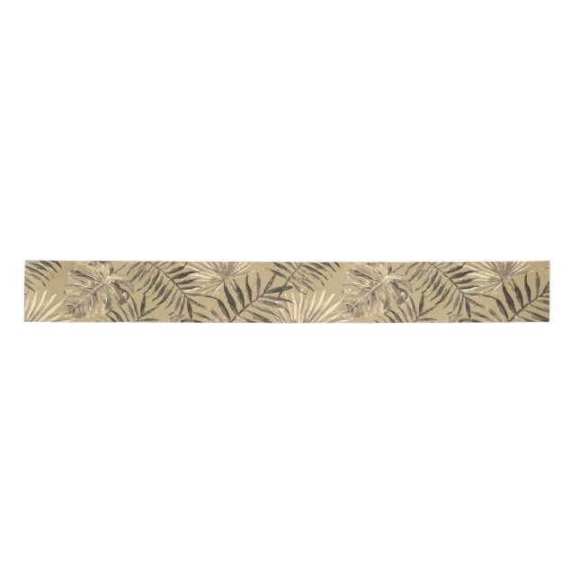 Tropical Palm Tree Blätter Muster Gold Satinband (Vorderseite)