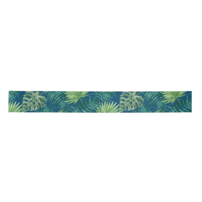 Tropical Palm Tree Blätter Muster Grün aquamarin b Satinband (Vorderseite)