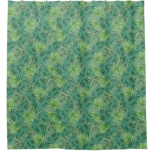 Tropical Palm Tree Blätter Muster Grün Duschvorhang (Vorderseite)