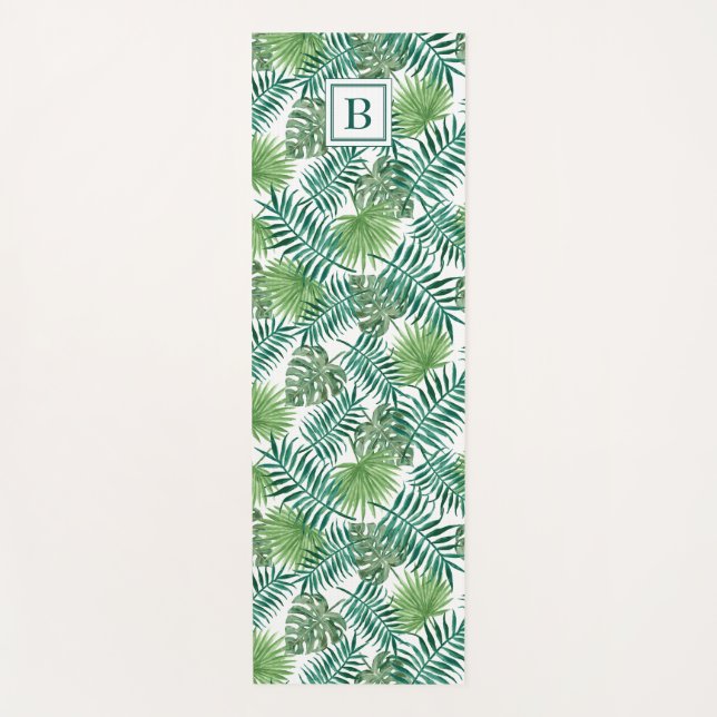 Tropical Palm Tree Blätter Muster Mit Monogramm Yogamatte (Vorderseite)