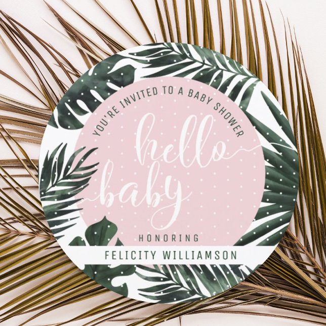 Tropical Palm Tree Blätter & Pink Girl Baby Shower Einladung (Von Creator hochgeladen)