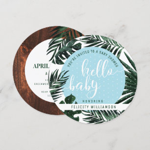 Tropical Palm Tree Blätter & Wood Boy Baby Shower Einladung