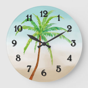 Tropical Palm Tree Blue Sand Ombre Große Wanduhr