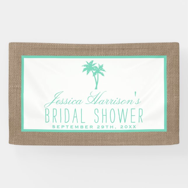 Tropical Palm Tree Burlap Beach Brautparty Banner (Horizontal)