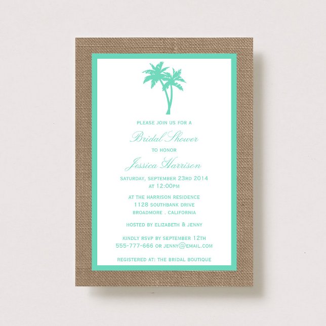 Tropical Palm Tree Burlap Beach Brautparty Einladung (Von Creator hochgeladen)