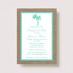 Tropical Palm Tree Burlap Beach Engagement Party Einladung
