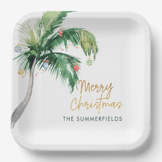 Tropical Palm Tree Christmas Holiday Party Pappteller (Vorderseite)