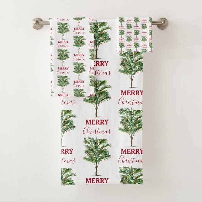 Tropical Palm Tree Christmas Tree Holiday Badhandtuch Set (Insitu)