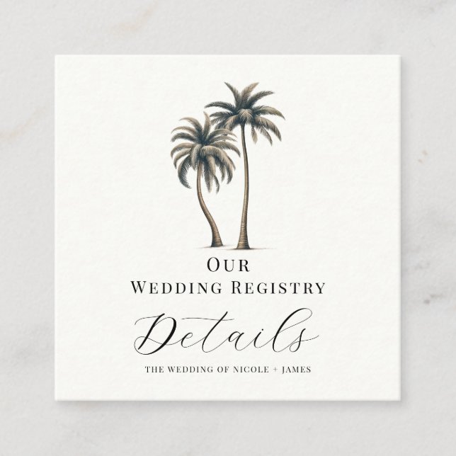 Tropical Palm Tree Coastal Wedding Registry QR Quadratische Visitenkarte (Vorderseite)