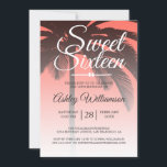 Tropical Palm Tree Coral Sweet 16. Geburtstag Einladung<br><div class="desc">Ein schicke tropische Korallendesign Sweet 16 Geburtstagseinladung mit einem Palmenhintergrund. Die helle Koralle verblasst auf einem weißen Hintergrund. Der Text "16 . Geburtstag" in Weiß ist Set in der modernen Schrift. Elegante 16. Geburtstagsfeier für ein glamouröses 16 . Geburtstag, das perfekt für sie ist, die Modeerscheinung, die modernes Design, Luxus...</div>