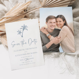 Tropical Palm Tree Dusty Blue Beach Hochzeit Save The Date