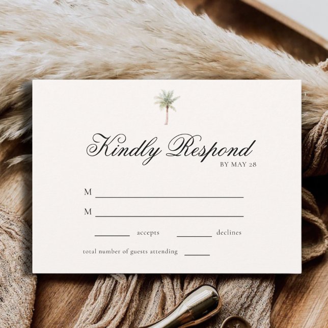 Tropical Palm Tree Elegant Minimalist Wedding RSVP (Von Creator hochgeladen)