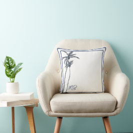 Tropical Palm Tree Elegante Dark Blue White Kissen