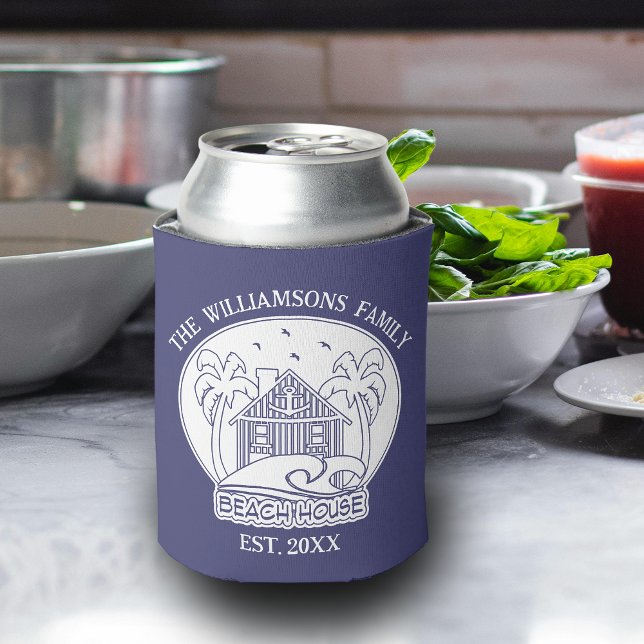 Tropical Palm Tree Familienname Beach House Blue Dosenkühler (Von Creator hochgeladen)