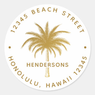 Tropical Palm Tree Family Name Gold Rücksendeadres Runder Aufkleber