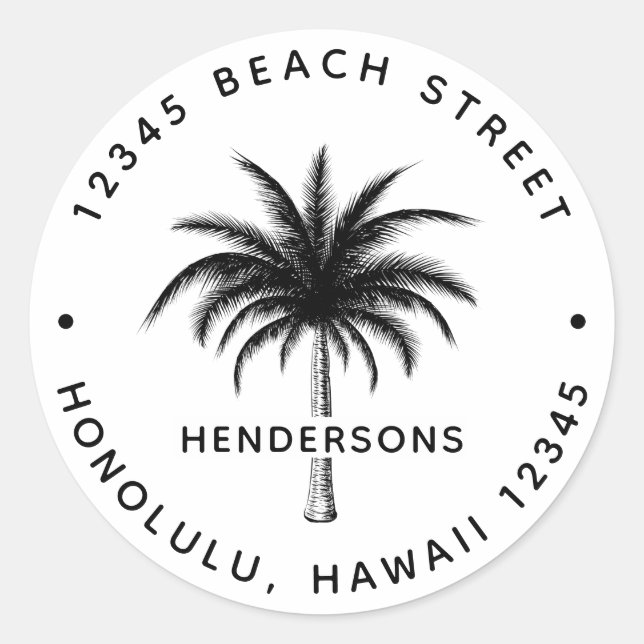 Tropical Palm Tree Family Name Rücksendeadresse Runder Aufkleber (Vorderseite)