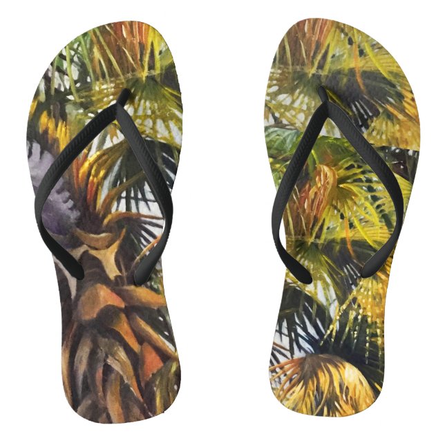 Tropical Palm Tree farbenfrohe Originalgemälde Flip Flops (Fußbett)