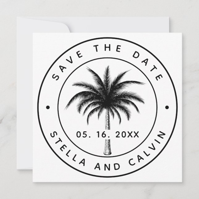 Tropical Palm Tree Foto Wedding Save The Date (Vorderseite)