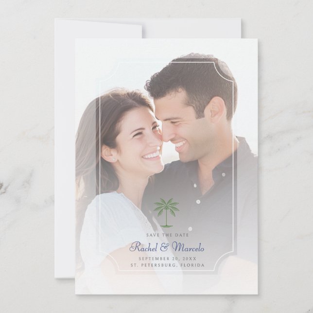 Tropical Palm Tree Foto Wedding Save the Date (Vorderseite)