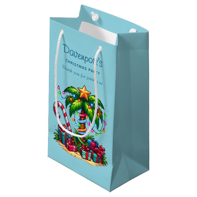 Tropical Palm Tree Frohe Weihnachten Kleine Geschenktüte (Vorderseite Schrägansicht)