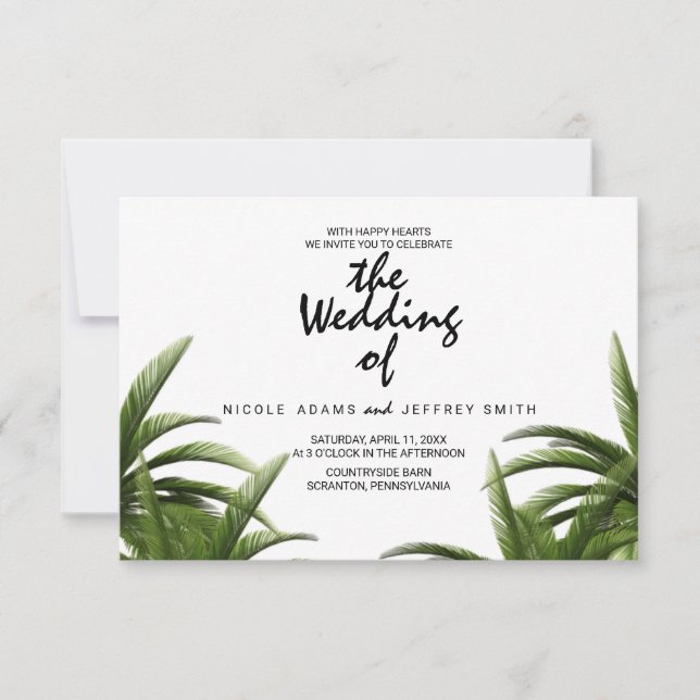 Tropical Palm Tree Green Wedding Card Einladung (Vorderseite)
