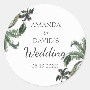 Tropical Palm Tree Greenerity Island Beach Wedding Runder Aufkleber