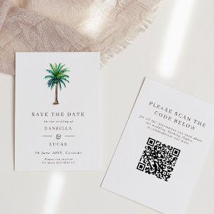 Tropical Palm Tree Hochzeit in Urlaubsort QR Code Save The Date