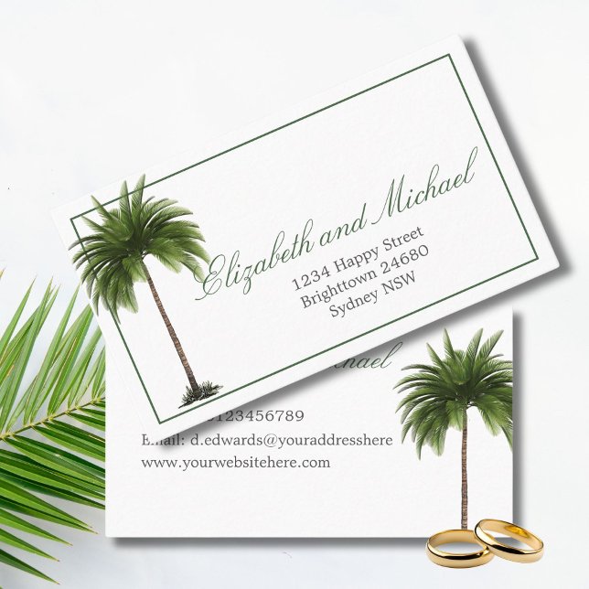 Tropical Palm Tree Hochzeitsinformationen Visitenkarte (Von Creator hochgeladen)