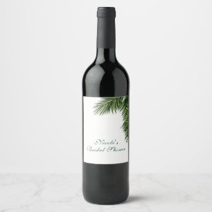 Tropical Palm Tree Leaf Elegant Wedding Wine Label Weinetikett