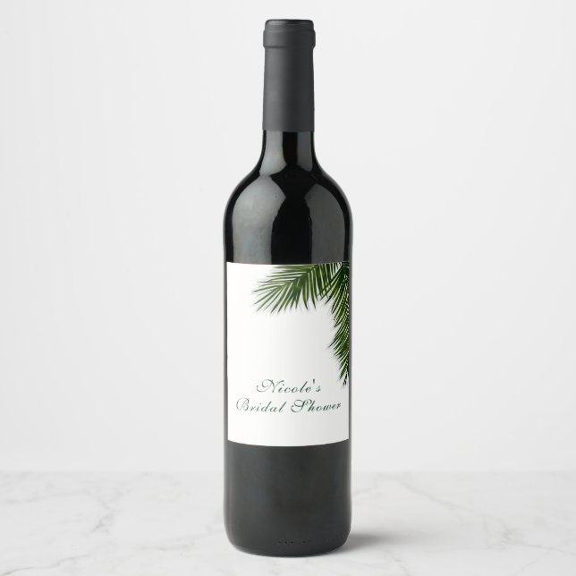 Tropical Palm Tree Leaf Elegant Wedding Wine Label Weinetikett (Vorderseite)
