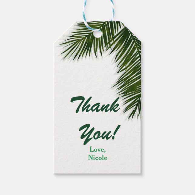 Tropical Palm Tree Leaf Elegante Wedding Gefallen Geschenkanhänger (Vorderseite)