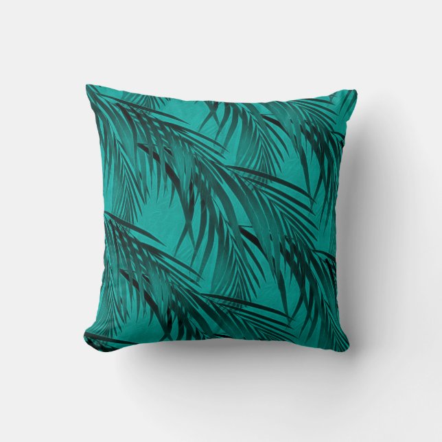 Tropical Palm Tree Leaf Muster | Türkis und Aquama Kissen (Vorderseite)