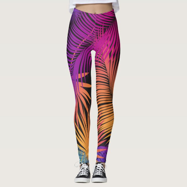 Tropical Palm Tree Leaves Jungle Rainbow Leggings (Vorderseite)