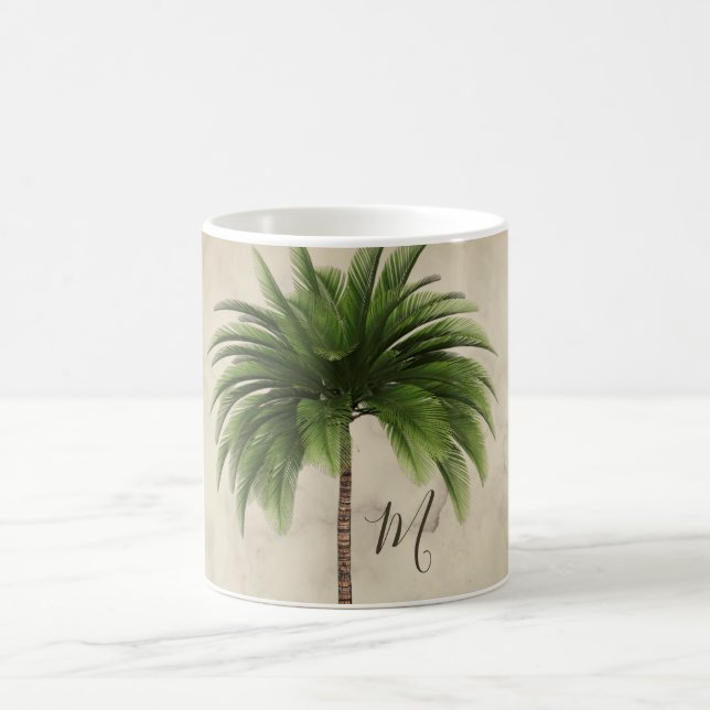 Tropical Palm Tree Marbled Chic Monogram Kaffeetasse (Mittel)