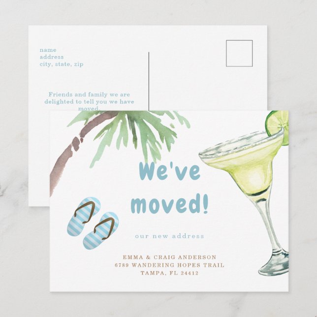 Tropical Palm Tree Margarita Weiß wir bewegt haben Postkarte (Vorne/Hinten)